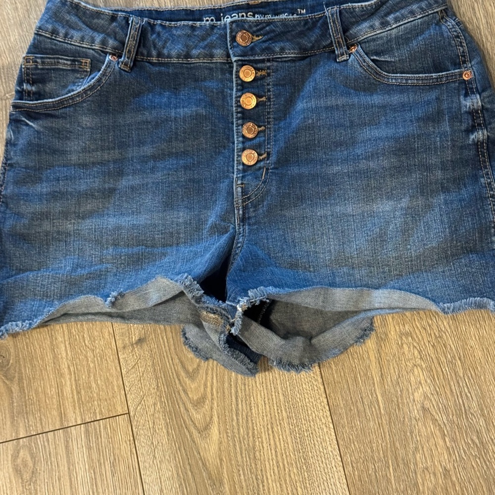 Maurices Blue Button-Front Denim Shorts with Frayed Hem